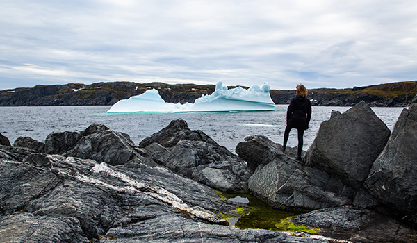 Person watching an iceberg float by.