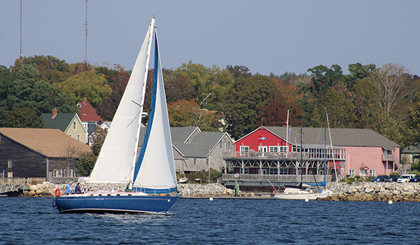 The MV Brown Eyed Girl sailing in the Shelburne Harbour.