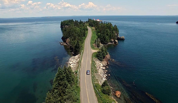 Aerial view of the road on Campobello island.