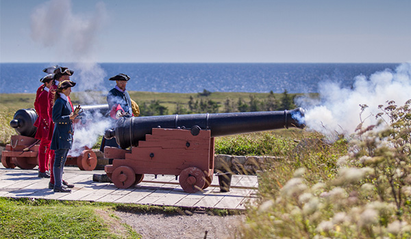 Canon firing at Fortress Louisbourg.